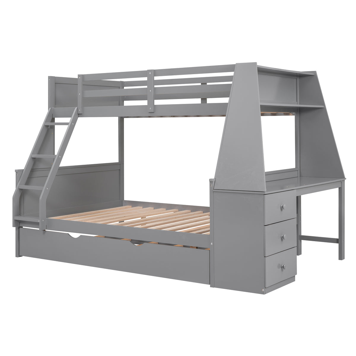 Full Bunk Bed with Desk Gray