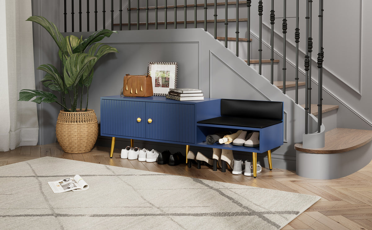 Modern Hidden Storage Bench Navy Upholstered Seat