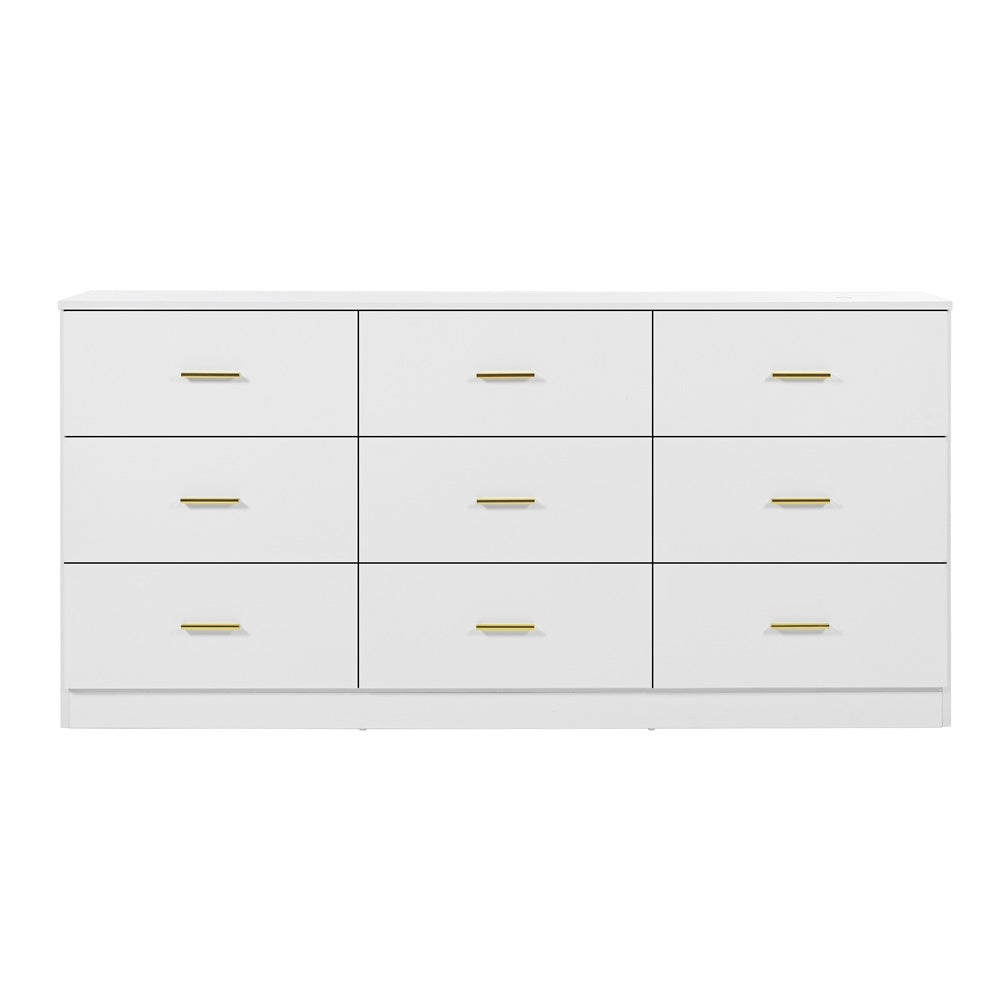9-Drawer Modern Dresser – Beige Finish
