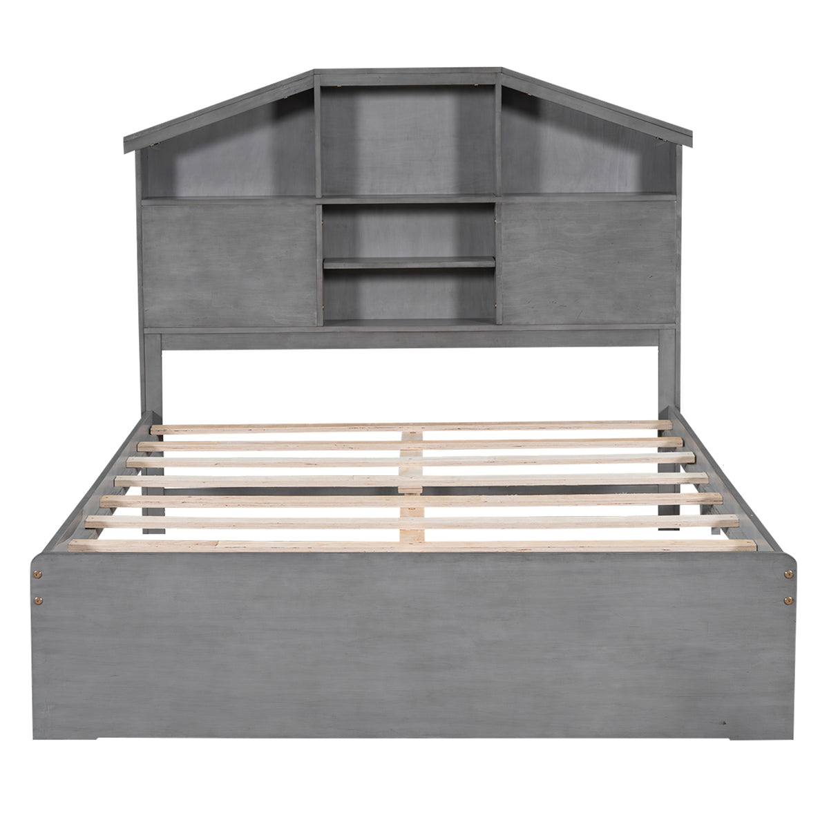 Full Platform Bed with Storage Headboard Gray