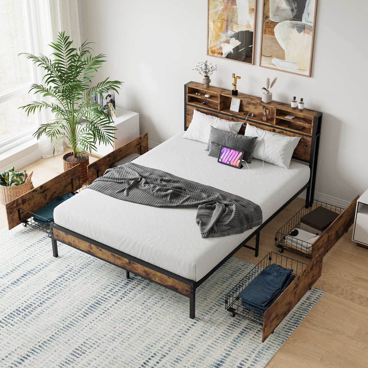 Modern Upholstered Platform Bed Gray
