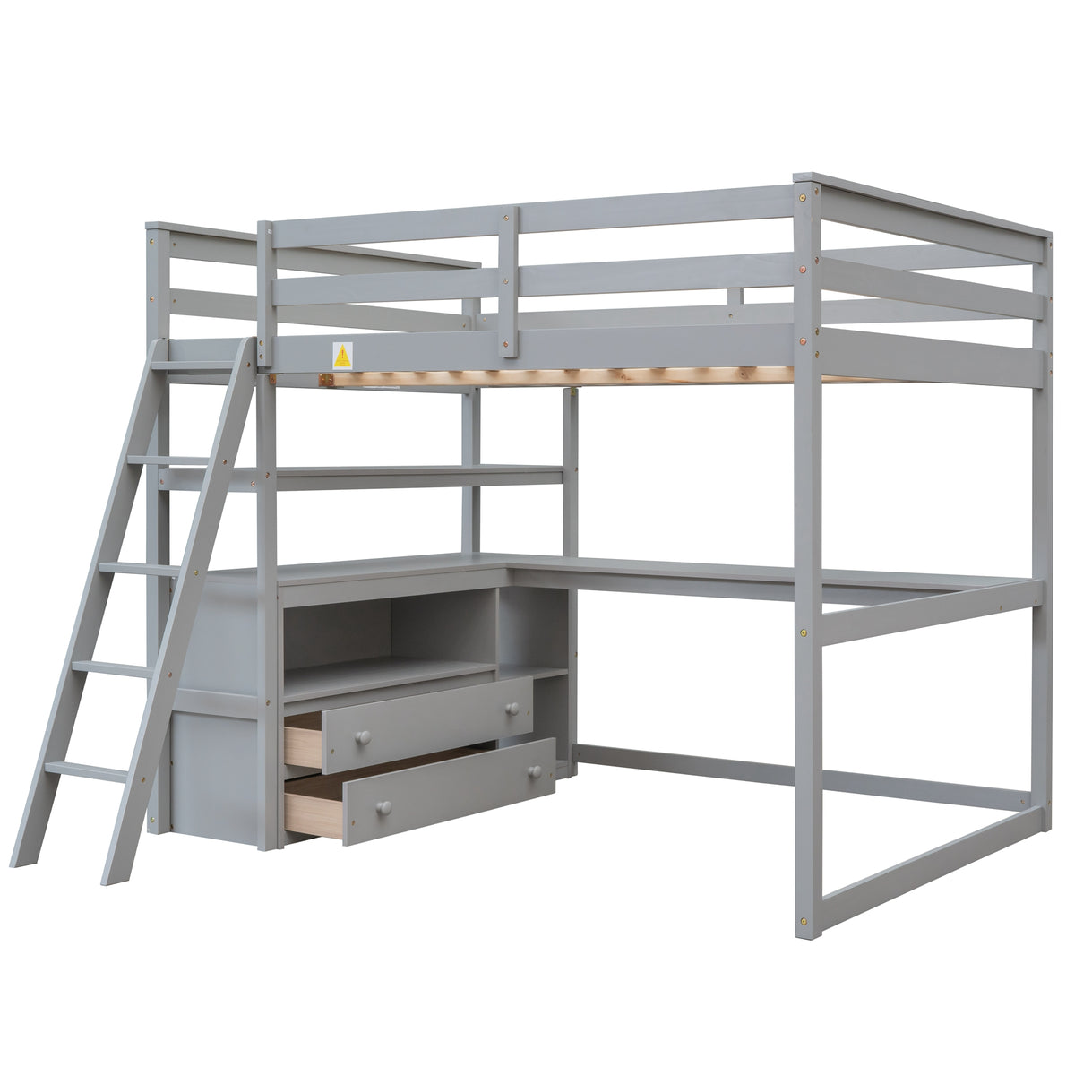 Full Loft Bed with Shelves Gray