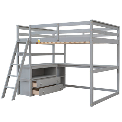 Full Loft Bed with Shelves Gray