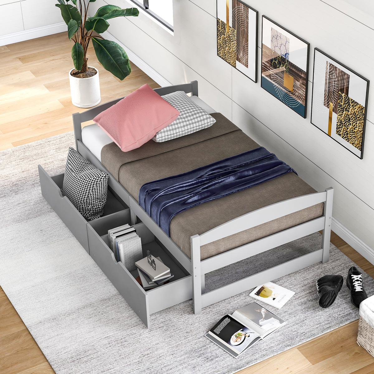 Twin Platform Bed Gray