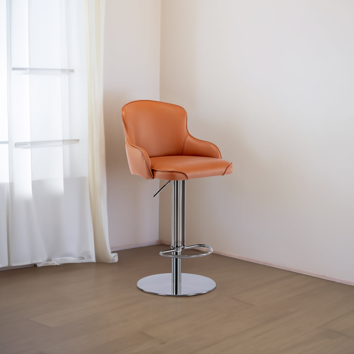 Modern Leather Bar Chair Adjustable Brown