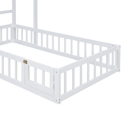 Wooden Twin Bed with Clothes Drying Rack Pink