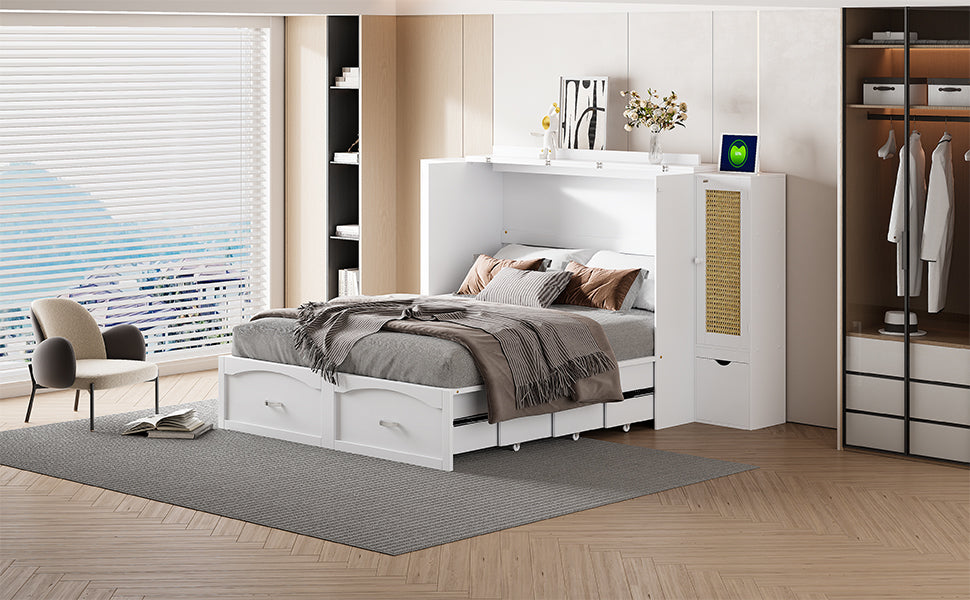 Murphy Wall Bed with Drawers White Finish