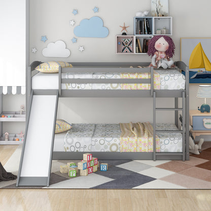 Twin Over Twin Bunk Bed with Slide Gray