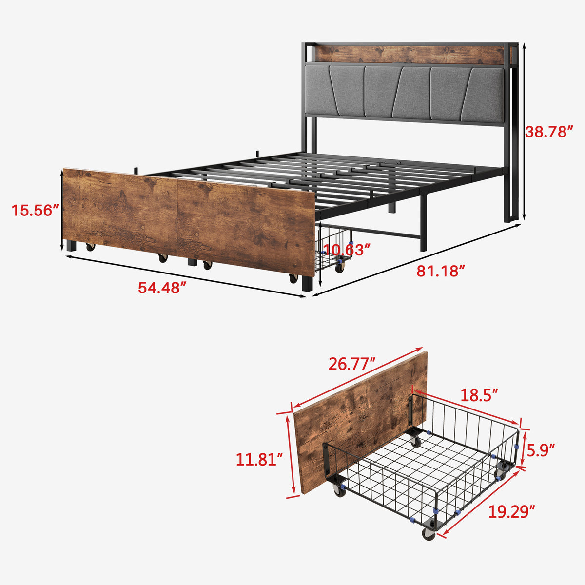 Full Storage Bed Vintage Brown