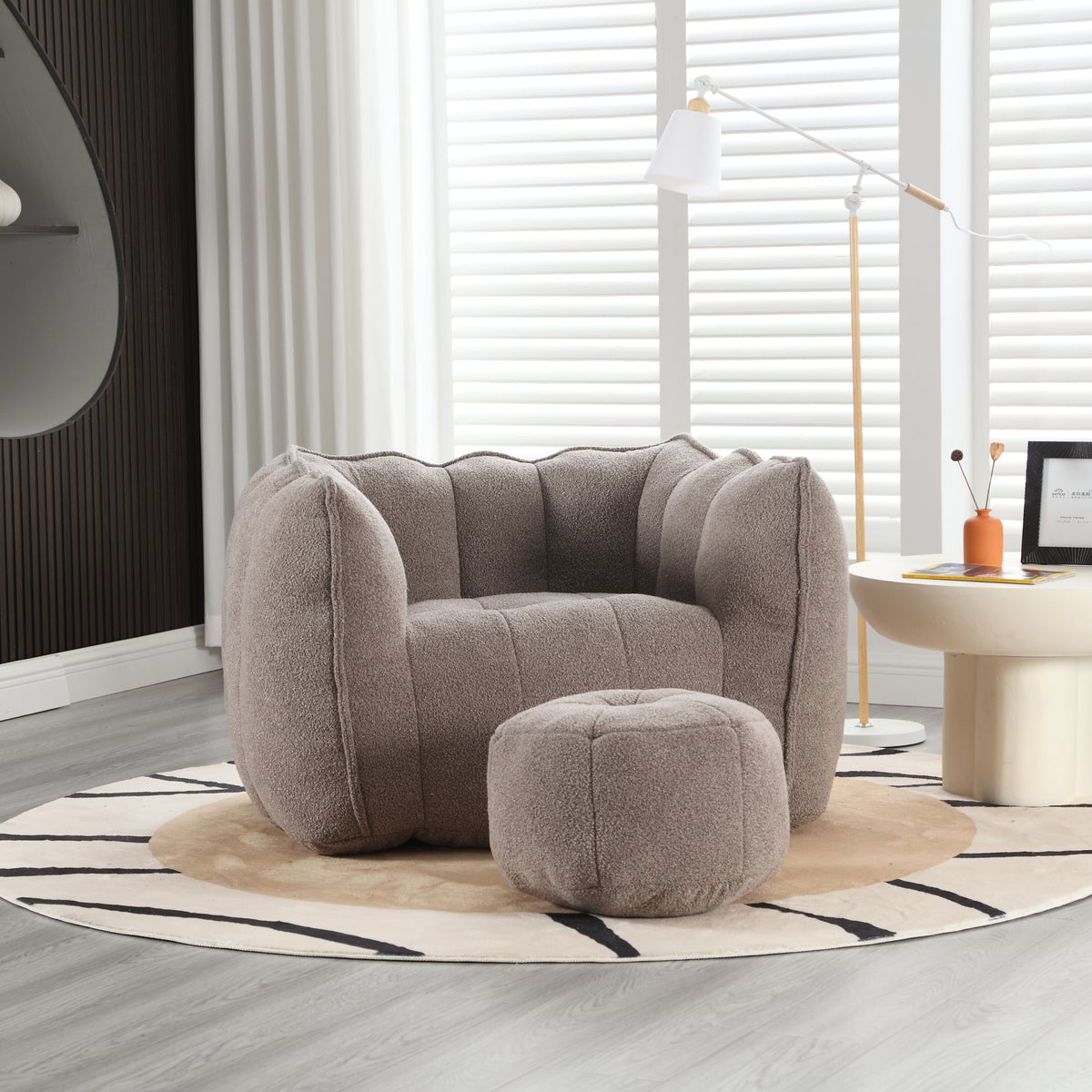 Soft Bean Bag Chair with Footstool Beige