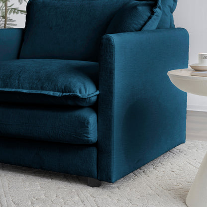 Chenille Sectional Sofa with Ottoman Blue
