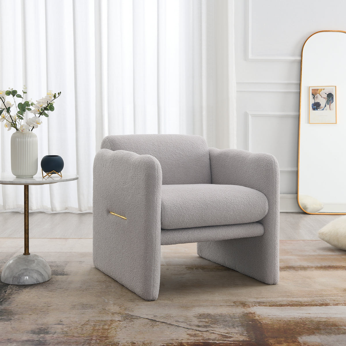 Wavy Armrest Accent Chair Light Gray