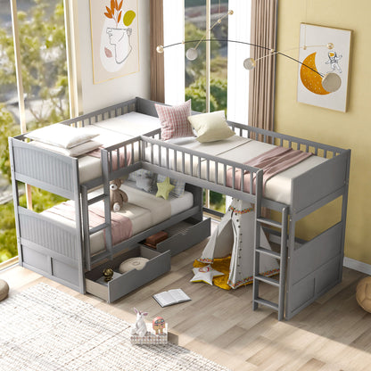 Twin Bunk Bed with Drawers Gray