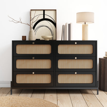 Modern Rattan Wood Closet – Black