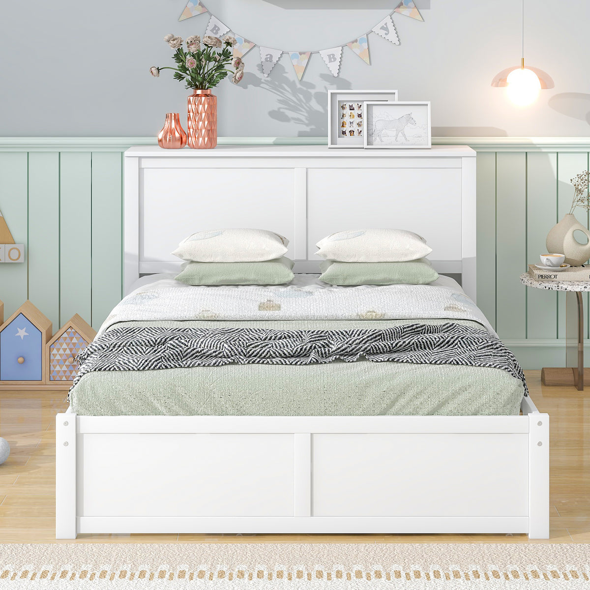 Full Storage Platform Bed with Trundle White