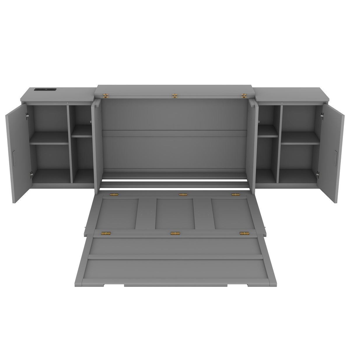 Full Murphy Bed with Shelves Gray