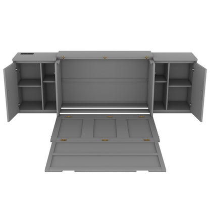 Full Murphy Bed with Shelves Gray