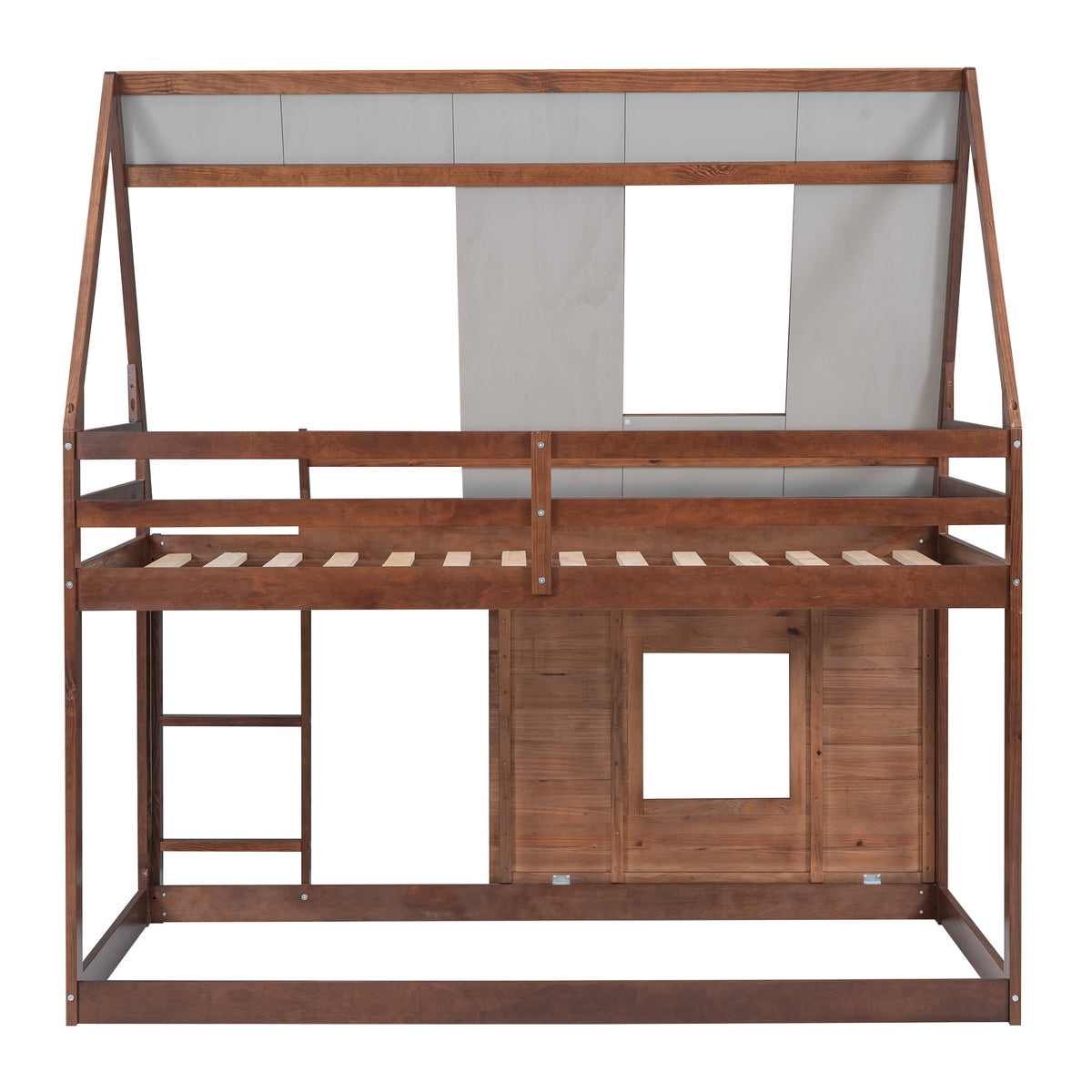 Twin Bunk Bed with Roof Windows Gray