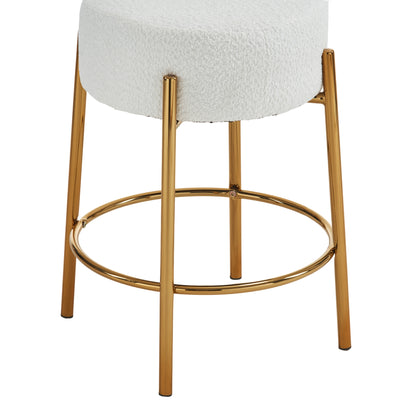 Beige Upholstered Round Bar Stool Set of 2 – 24" Height Modern Wood Finish with Foam Cushion