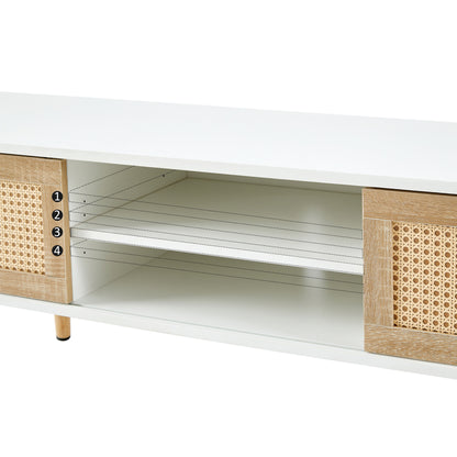 Rattan TV Cabinet with Adjustable Shelves White