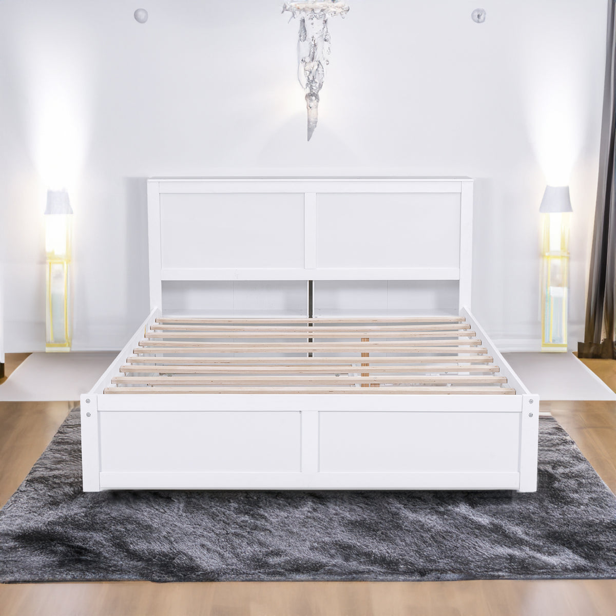 Queen Storage Platform Bed with Trundle White