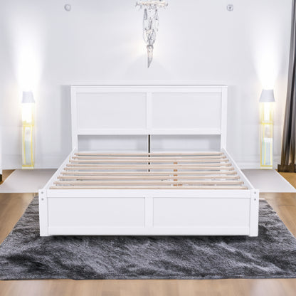 Queen Storage Platform Bed with Trundle White