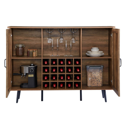 Oak Faux Rattan Wine Cabinet with Removable Shelves