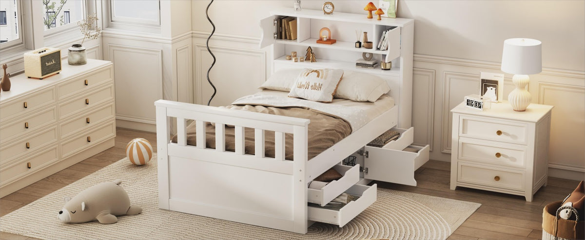 Twin Captain Platform Bed White