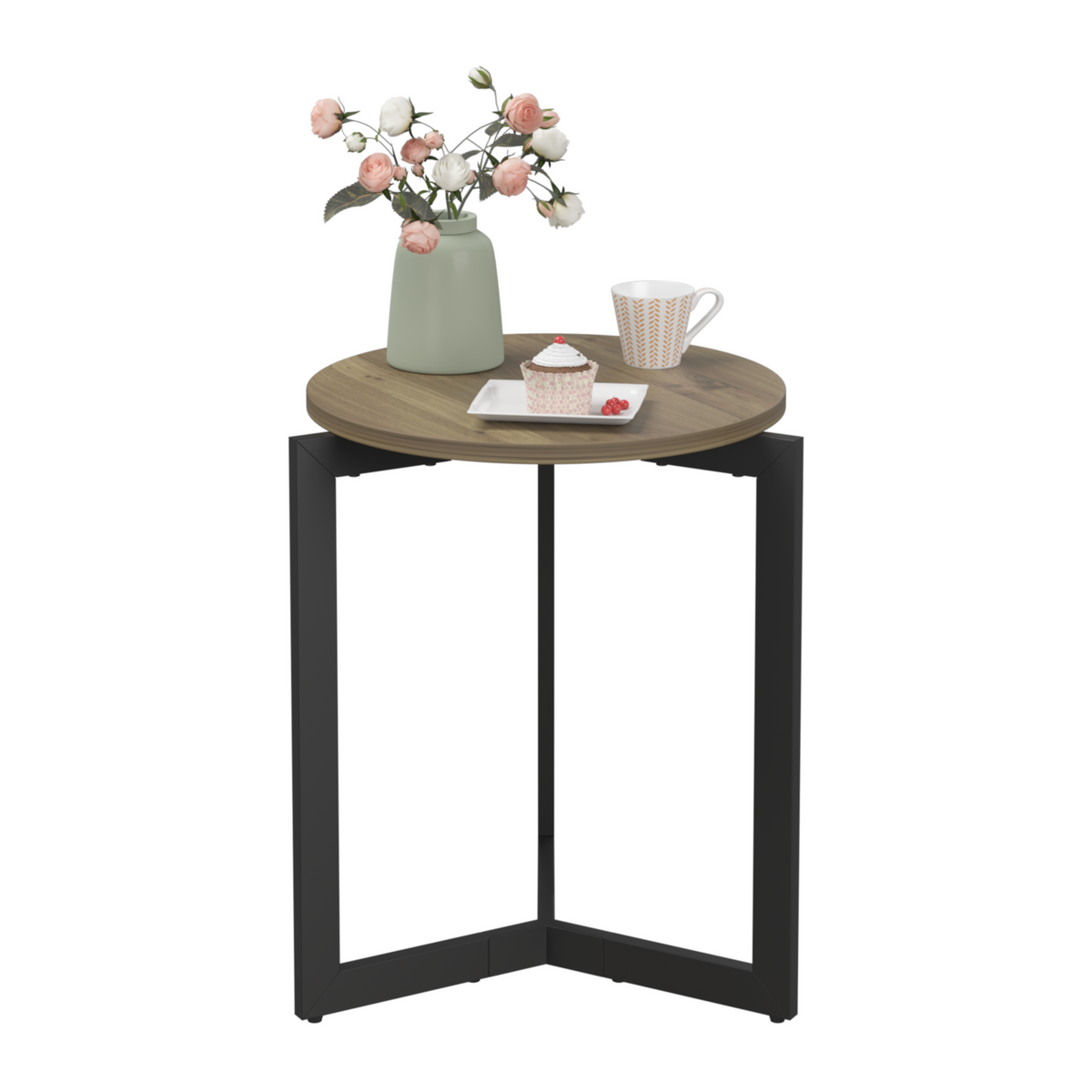 Round Metal Frame Side Table Brown Finish