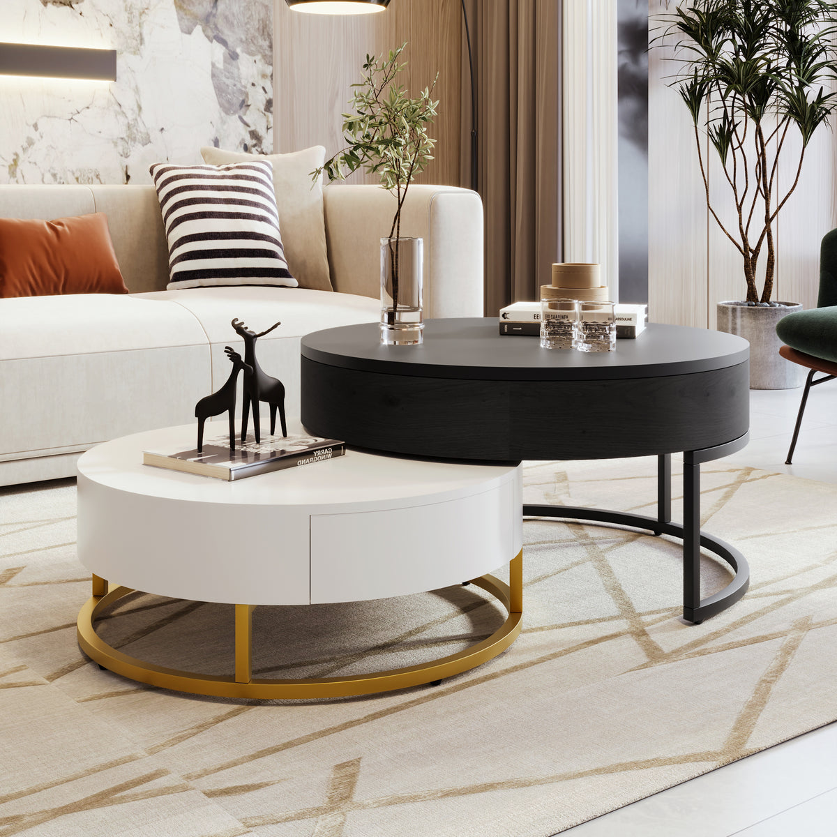 Lift-Top Coffee Tables with Drawers Black