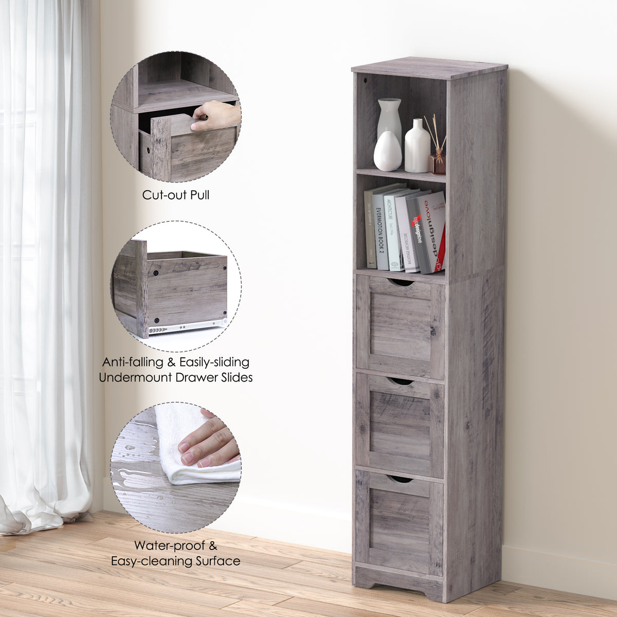 Slim Bathroom Storage Cabinet – Gray