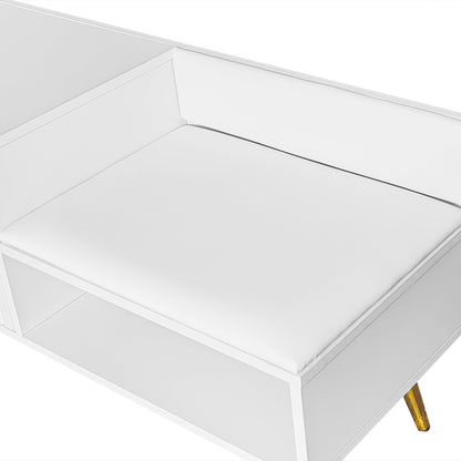 Modern White Shoe Storage Bench with Hidden Upholstered Seat