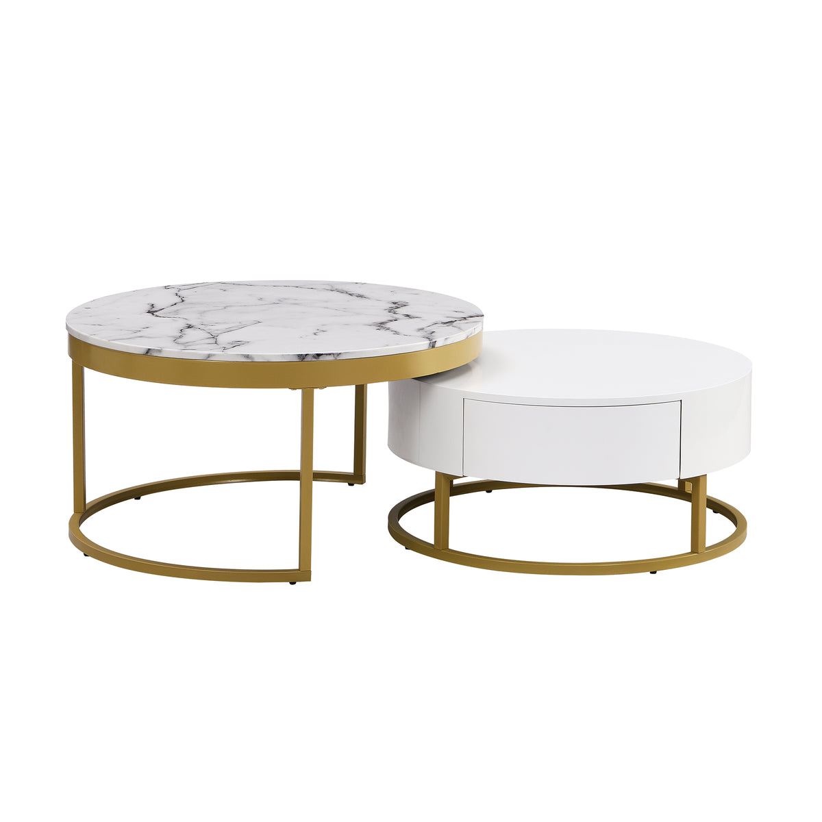 Round Nesting Coffee Table Set White Marble