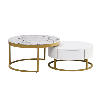 Round Nesting Coffee Table Set White Marble