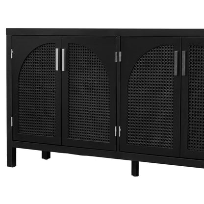 Storage Sideboard with Rattan Doors Black