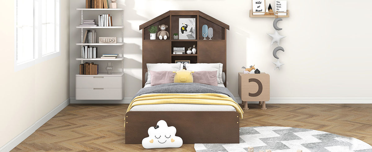 Twin Platform Bed with Storage Drawers Walnut