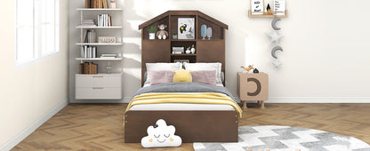 Twin Platform Bed with Storage Drawers Walnut