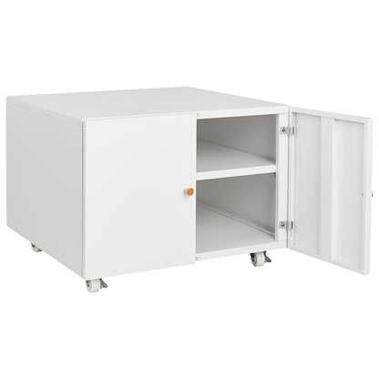 White Mobile Copier Cabinet – 2-Door File & Printer Stand with Wheels