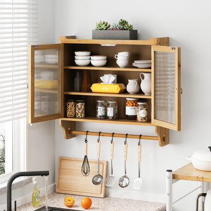 Retro Wood Double Door Kitchen Cabinet with Storage