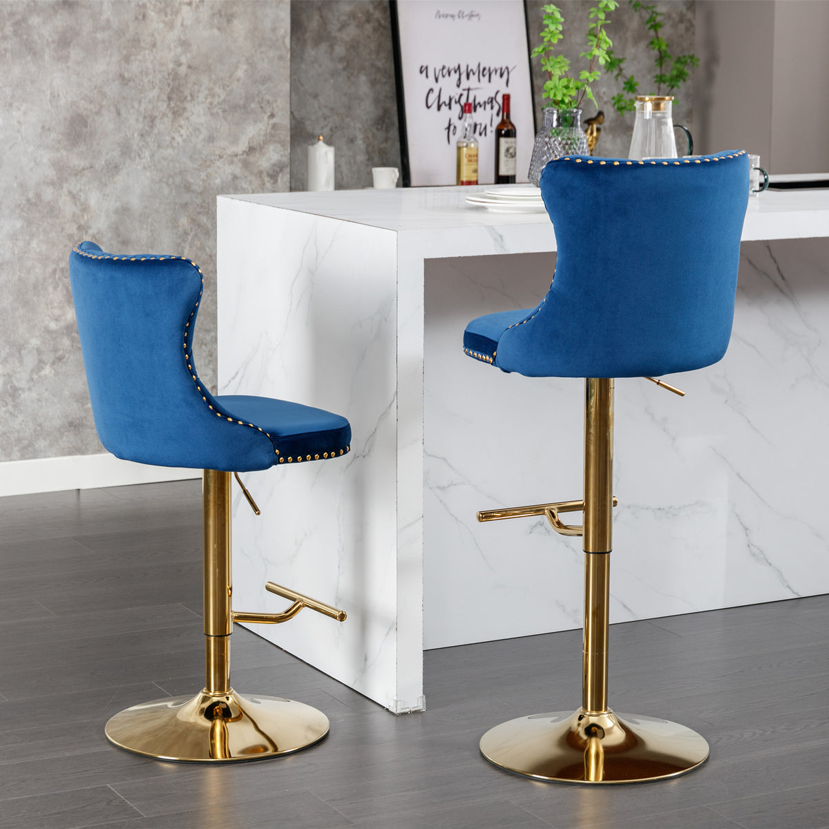 Modern Bar Stools Set of 2 Blue White