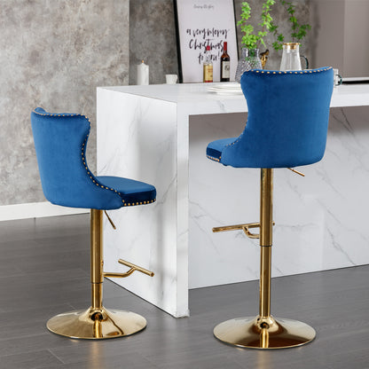 Modern Bar Stools Set of 2 Blue White