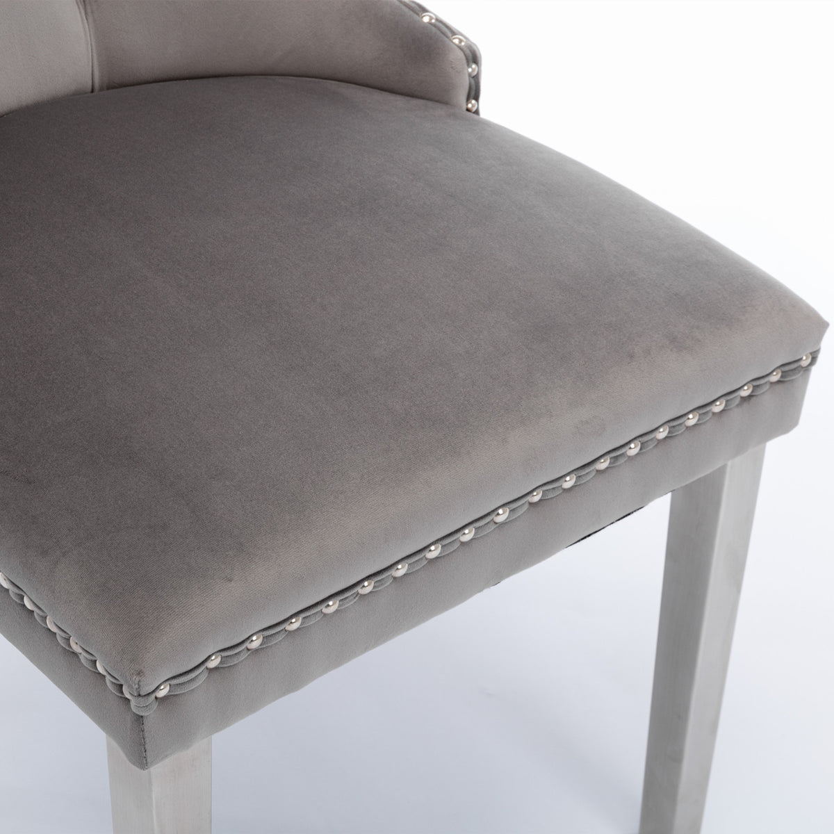 Tufted Velvet Dining Chair Set (2 pcs) – Gray Chrome Base