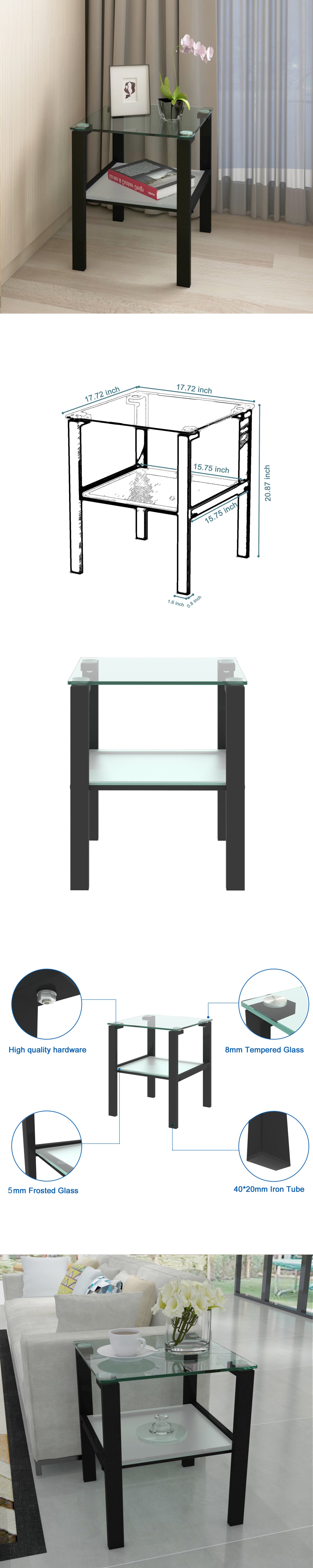 Two-Layer Glass Tea Table – Black Finish