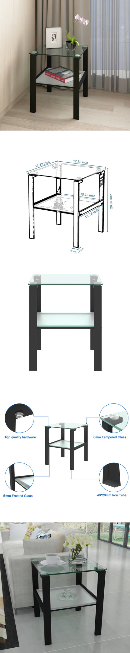 Two-Layer Glass Tea Table – Black Finish