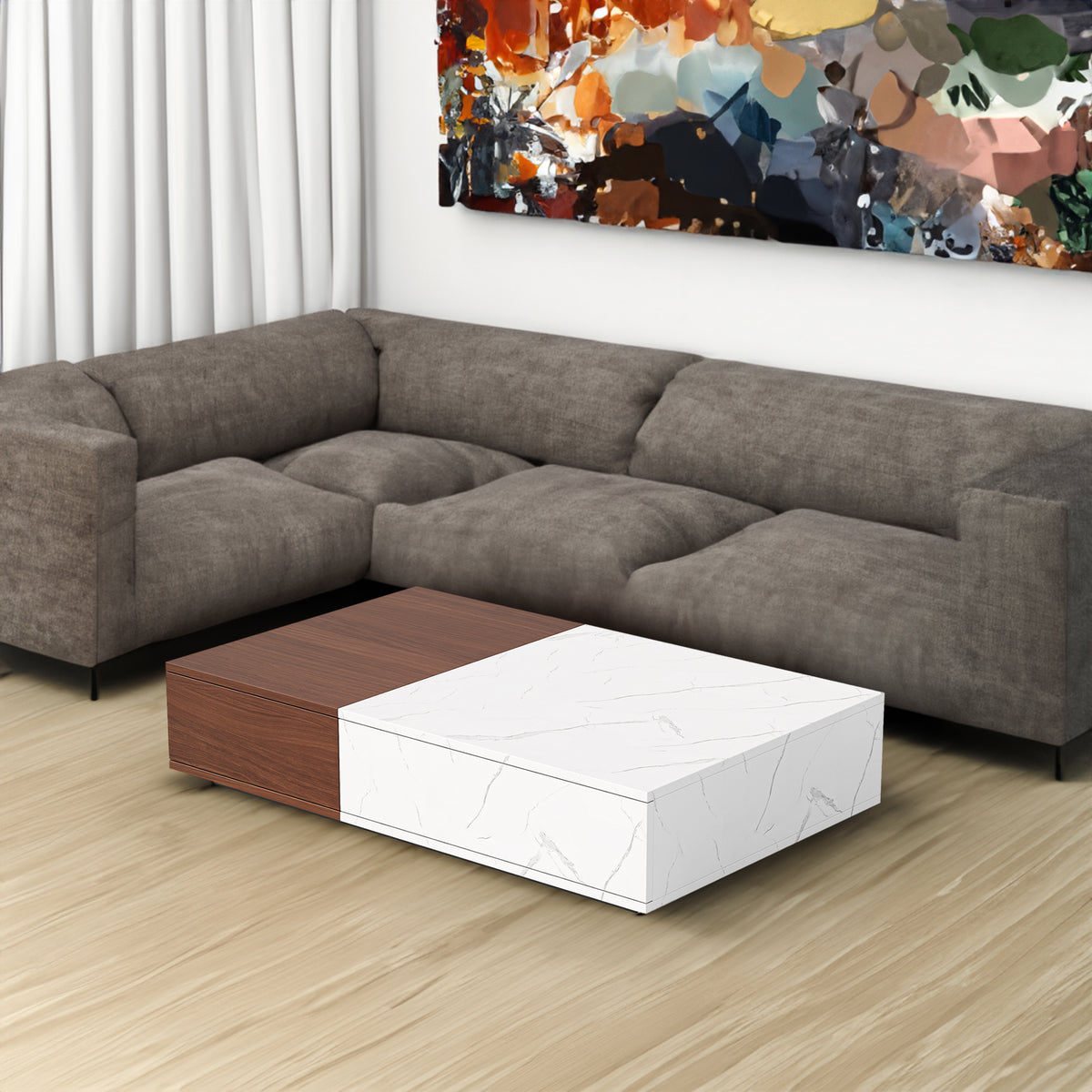Walnut Coffee Table with Storage Shelves