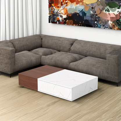 Walnut Coffee Table with Storage Shelves