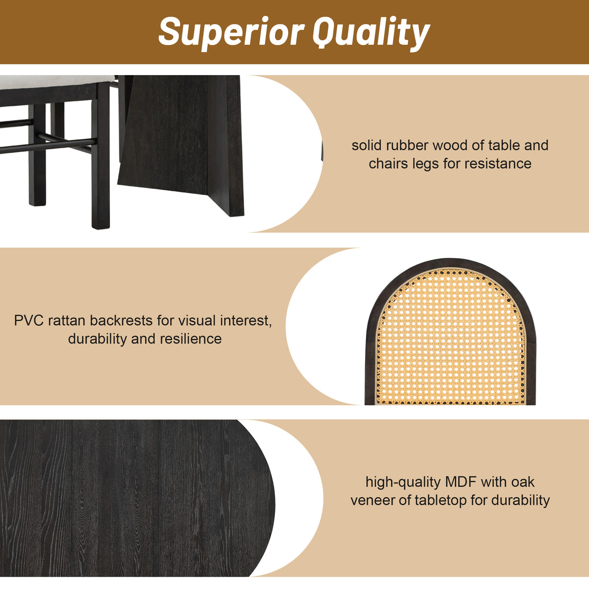 Retro Dining Set (5 pcs) – Espresso Finish
