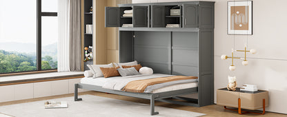 Gray Murphy Bed with Top Cabinets