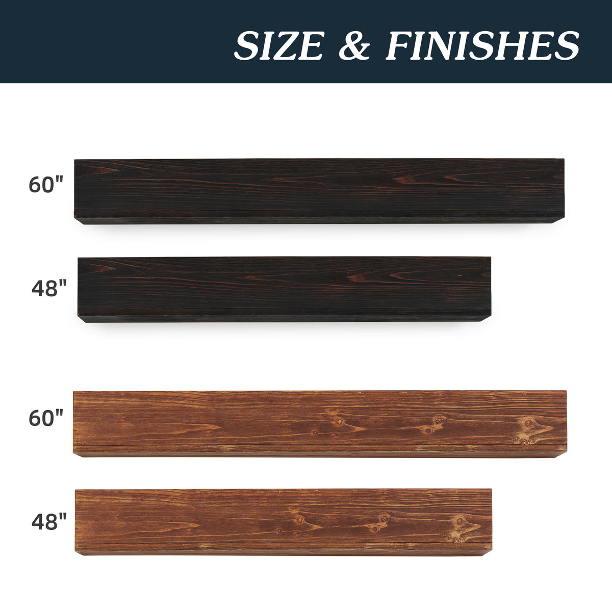 60-Inch Rustic Wood Floating Fireplace Mantel Espresso
