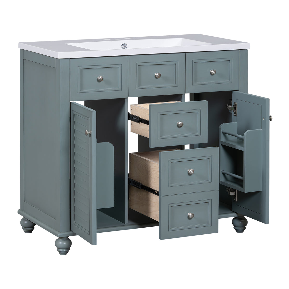 36-Inch Blue Bathroom Vanity with Resin Sink and Drawers